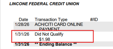 Rewards Checking - Did Not Qualify